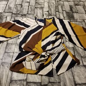 Wardrobe Geometric Asymmetrical Striped Top Size Small Boho Stretch